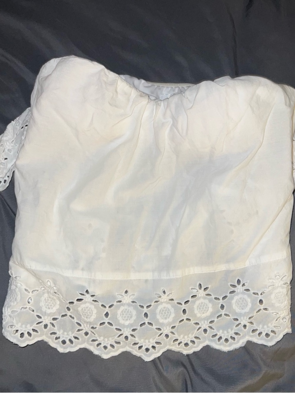 bp White Strapless Eyelet Hem Cropped Top